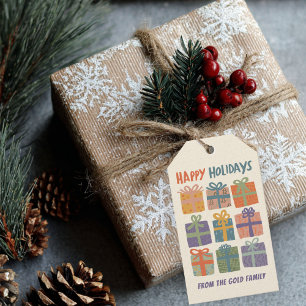HAPPY HOLIDAYS Geschenke präsentiert Weihnachten C Geschenkanhänger