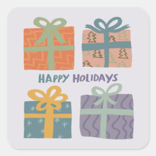 HAPPY HOLIDAYS Geschenke präsentiert Weihnachten C Quadratischer Aufkleber