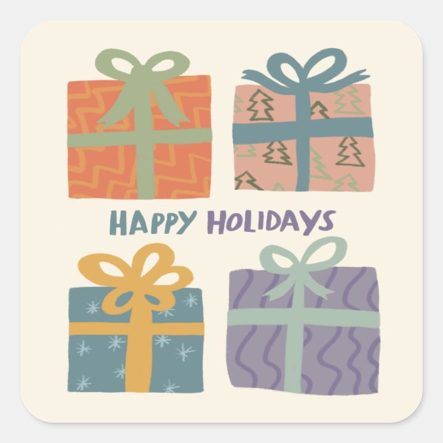 HAPPY HOLIDAYS Geschenke präsentiert Weihnachten C Quadratischer Aufkleber (Vorderseite)