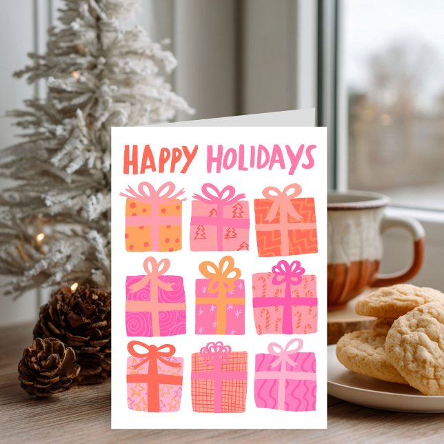 HAPPY HOLIDAYS Geschenke Weihnachten CUSTOM Pink N (HAPPY HOLIDAYS Gifts Hand-drawn Christmas CUSTOM Pink Cute Holiday Card
)