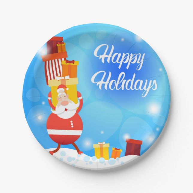 Happy Holidays Gift Carry Santa | Weihnachten Pappteller (Vorderseite)
