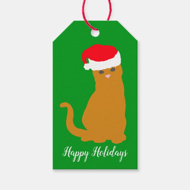 Happy Holidays Ginger Cat in Weihnachtsmannmütze Geschenkanhänger (Vorderseite)