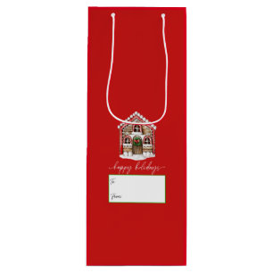 Happy Holidays Gingerbread House Christmas Red Geschenktüte Für Weinflaschen