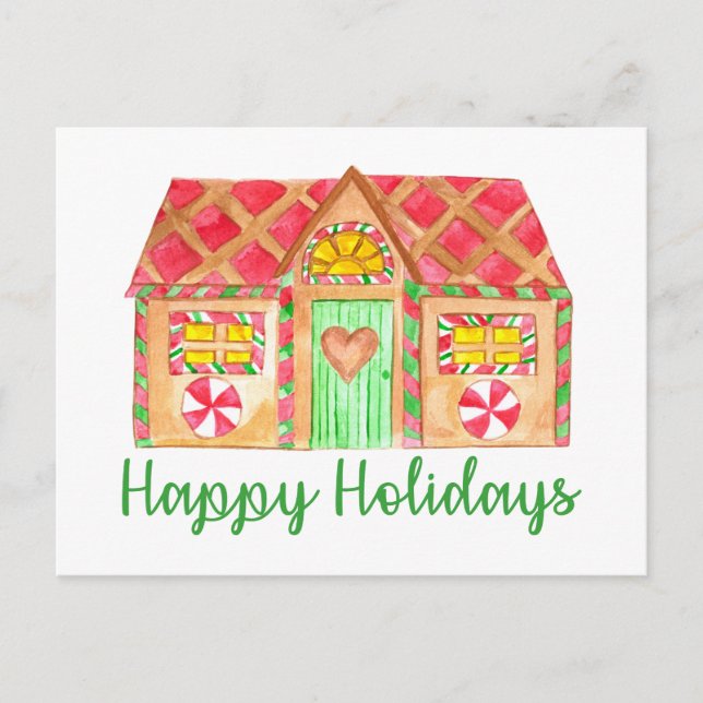 Happy Holidays Gingerbread house Postkarte (Vorderseite)