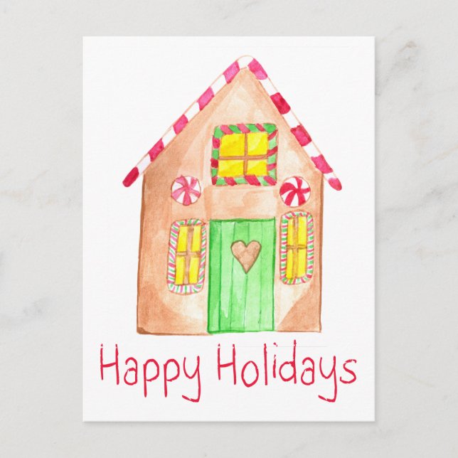 Happy Holidays Gingerbread house Postkarte (Vorderseite)