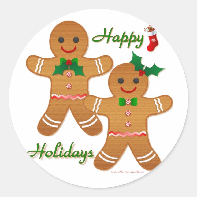 Happy Holidays Gingerbread Man Boy Girl Runder Aufkleber (Vorderseite)