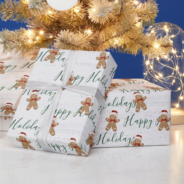 Happy Holidays Gingerbread Man Geschenkpapier (Feiertage)