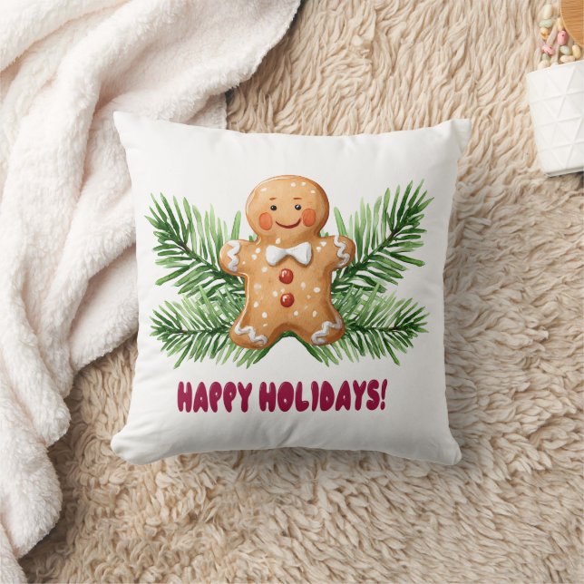 Happy Holidays Gingerbread Man & Pine Branchen Kissen (Decke)