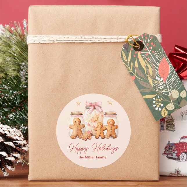 Happy Holidays Gingerbread Mann Blush Runder Aufkleber (Feiertag)