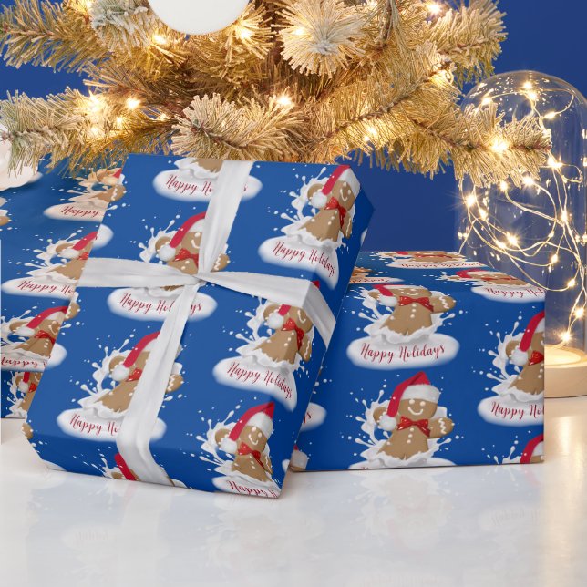 Happy Holidays Gingerbread Mann in Milch Geschenkpapier (Feiertage)