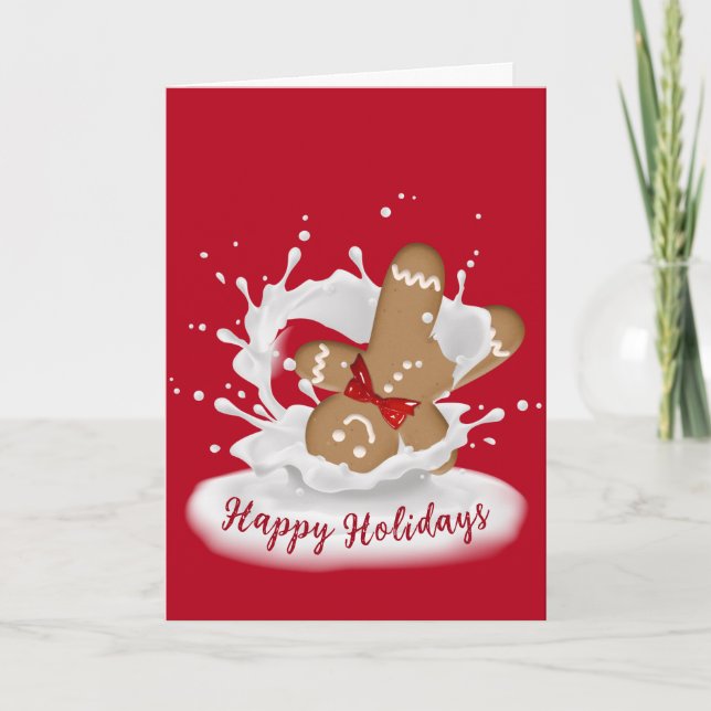 Happy Holidays Gingerbread Mann in Milch Karte (Vorderseite)