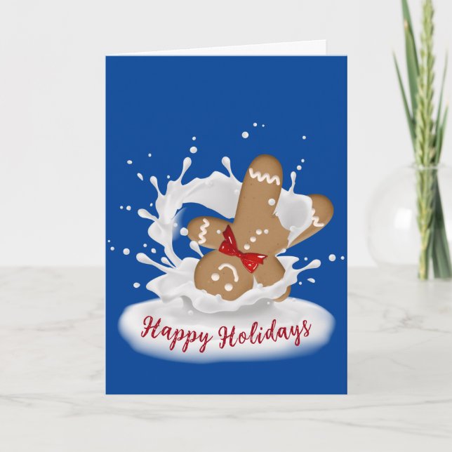 Happy Holidays Gingerbread Mann in Milch Karte (Vorderseite)