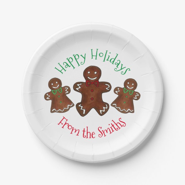 Happy Holidays Gingerbread Mann Weihnachtskekse Pappteller (Vorderseite)