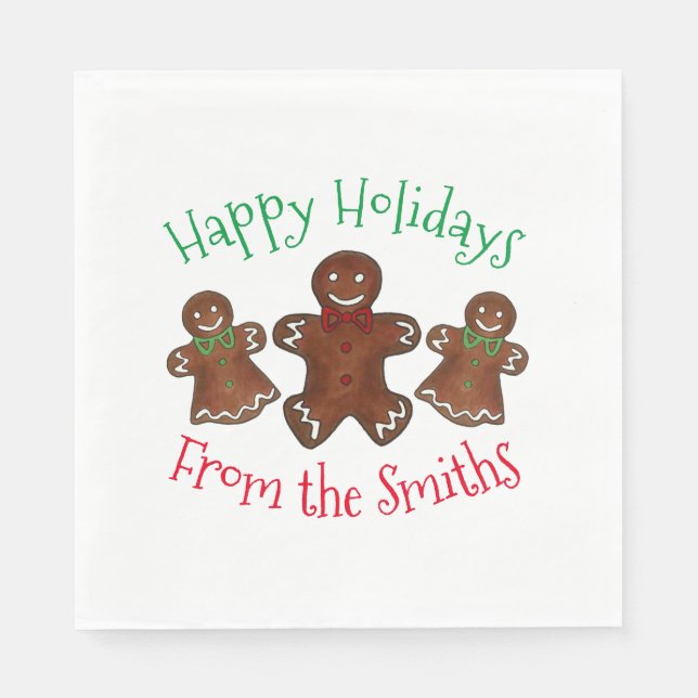 Happy Holidays Gingerbread Mann Weihnachtskekse Serviette (Vorderseite)