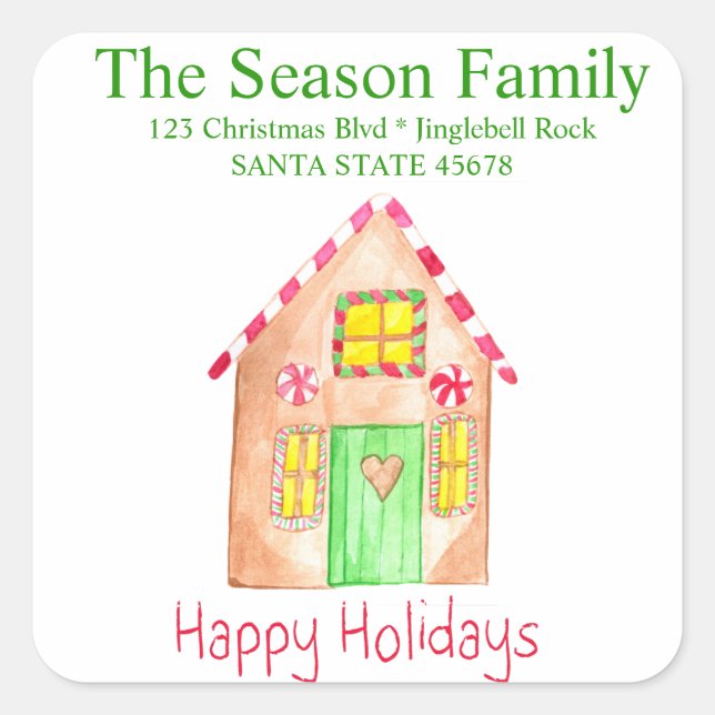 Happy Holidays Gingerbrot House Umschlag Aufkleber (Vorderseite)