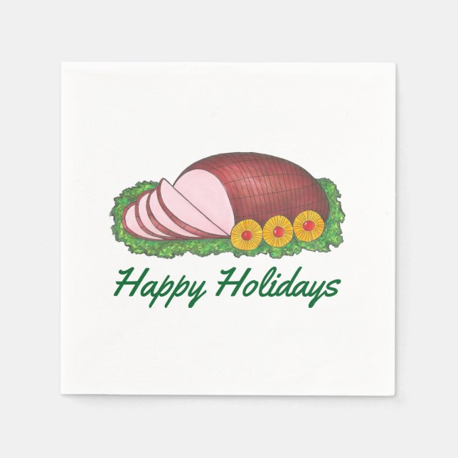 Happy Holidays Glazed Holiday Ham Christmas Napkin Serviette (Vorderseite)