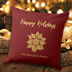 Happy Holidays Glitzer Poinsettia Weihnachten Kissen