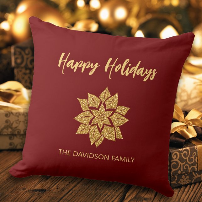 Happy Holidays Glitzer Poinsettia Weihnachten Kissen (Von Creator hochgeladen)
