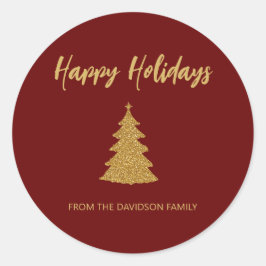 Happy Holidays Glitzer Weihnachtsbaum Runder Aufkleber