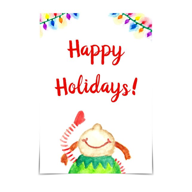 "Happy Holidays" Glückliche Elf Wasserfarbkarte Karte (Von Creator hochgeladen)