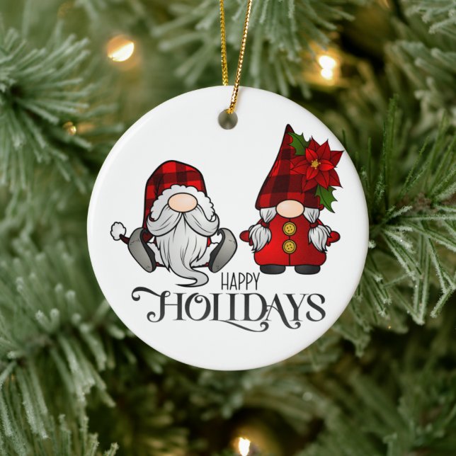 Happy Holidays Gnome Weihnachten Keramik Ornament (Baum)