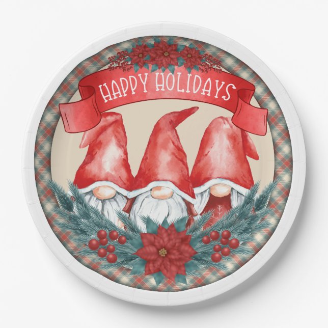 Happy Holidays Gnomes Paper Tellers Pappteller (Vorderseite)