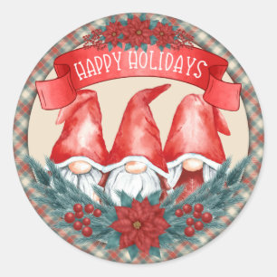 Happy Holidays Gnomes Runder Aufkleber