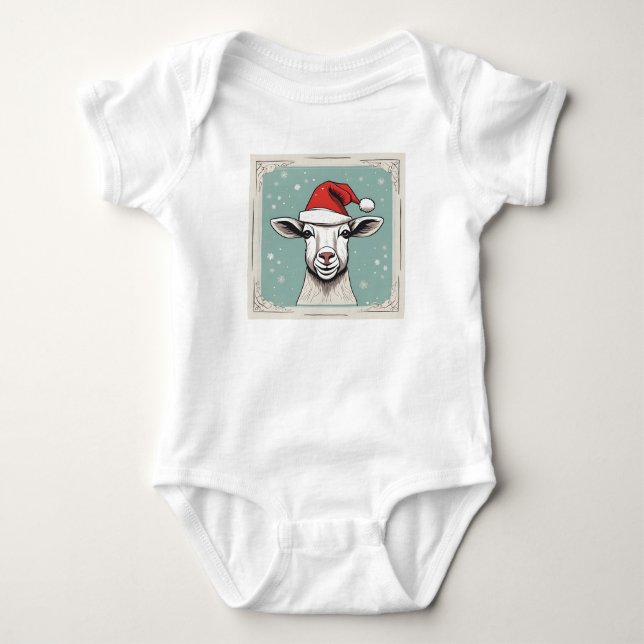 Happy Holidays Goat mit Weihnachtsmannmütze, Weihn Baby Strampler (Vorderseite)