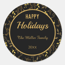 Happy Holidays Gold Blätter auf Black