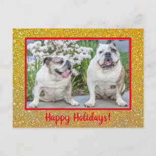 Happy Holidays Gold Glitzer Modernes Foto Name Postkarte