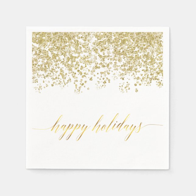 Happy Holidays Gold Glitzer Servietten (Vorderseite)
