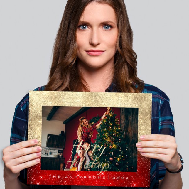 Happy Holidays Gold Hütte Foto Roter Park Postkarte (Happy Holidays Gold Cottage Photo Red Spark Postca Postcard)