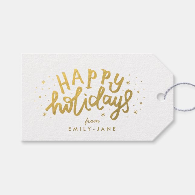 Happy Holidays Gold Lettering Foil Weihnachten Geschenkanhänger (Vorderseite (Horizontal))