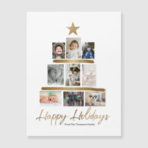 Happy Holidays Gold Script Foto Tree Collage Magnetkarte
