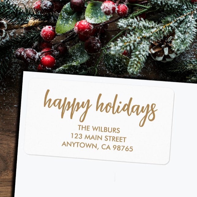 Happy Holidays Gold Script Return Address Adressaufkleber (Gold script Happy Holidays return address labels)
