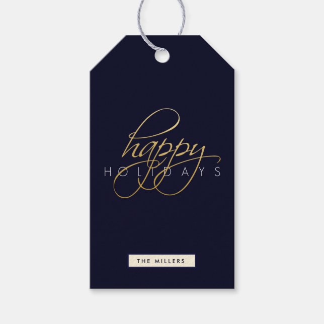 Happy Holidays Gold Script Weihnachten Geschenkanhänger (Vorderseite)