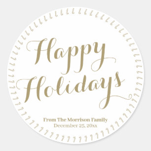 Happy Holidays Gold Skript benutzerdefinierter Fam Runder Aufkleber