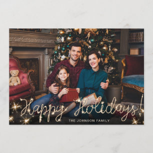 Happy Holidays Gold Sparkle Script FOTO Gruß Feiertagskarte