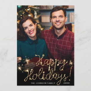Happy Holidays Gold Sparkle Script FOTO Gruß Feiertagskarte
