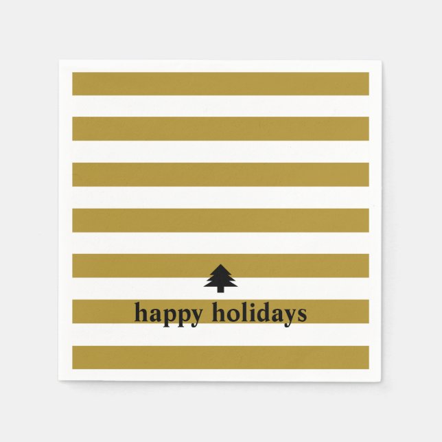 Happy Holidays Gold Streifen Napkins Serviette (Vorderseite)