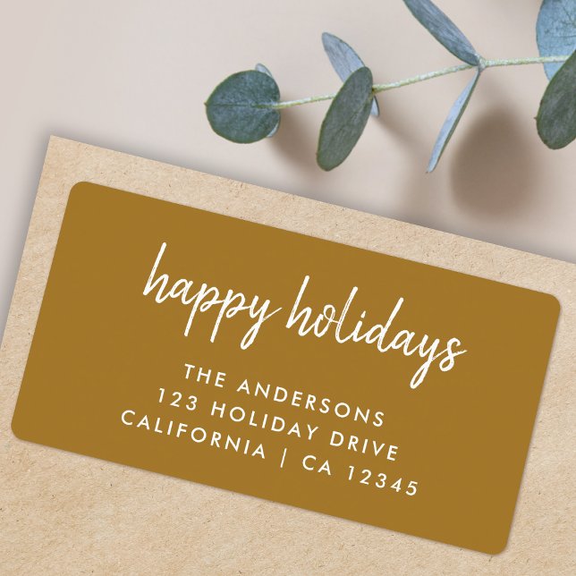 Happy Holidays Gold Weihnachts-Rücksendeadresse La Adressaufkleber (Elegant gold Happy Holidays return label by Guava for your festive mail)