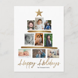 Happy Holidays Gold Weihnachtsbaum Foto Collage Feiertagspostkarte