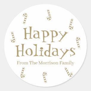 Happy Holidays Gold White individuelle Name Gabe G Runder Aufkleber