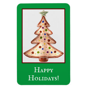 Happy Holidays Golden Christmas Tree Magnet