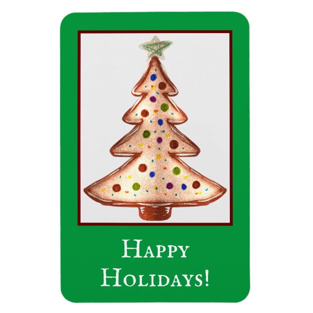 Happy Holidays Golden Christmas Tree Magnet (Vertikal)
