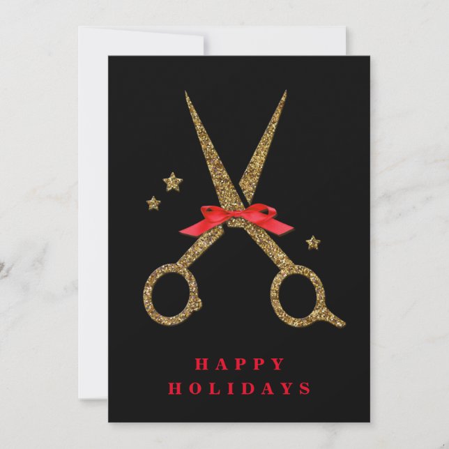 Happy Holidays - Golden Glitzer Hair Stylist-Karte Einladung (Vorderseite)