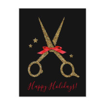Happy Holidays - Golden Glitzer Hair Stylist-Karte