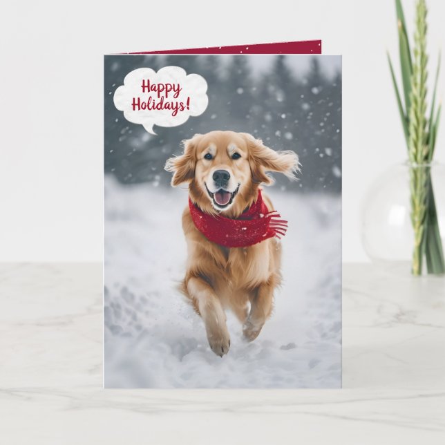 Happy Holidays Golden Retriever im Schnee Karte (Vorderseite)