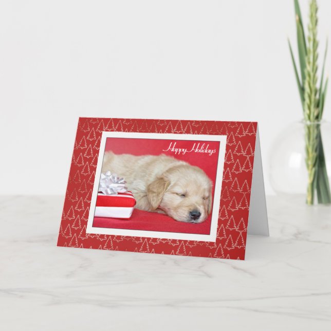 Happy Holidays Golden Retriever Puppy Karte (Vorderseite)