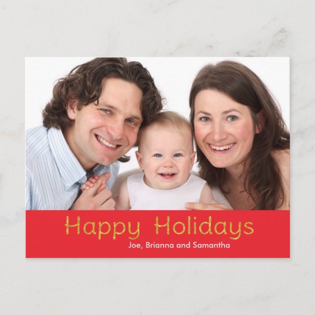 Happy Holidays Golden Sparkle Foto Feiertagspostkarte (Vorderseite)